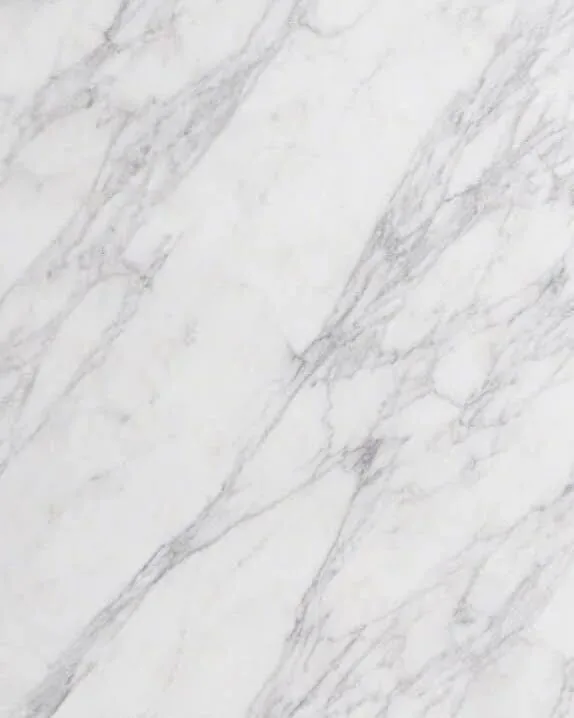 Carrara marble: soft white with fine, feathery grey veining